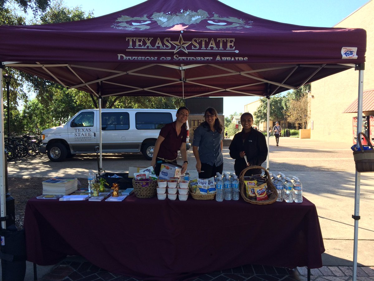 Stop by and see us on the Quad now til 2. FREE snacks and information! #txst