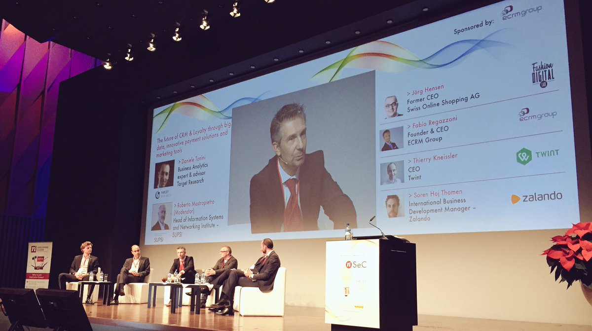 netcommsuisse's tweet photo. Challenges and opportunities of #CRM &amp; #loyalty cards as #marketingtools and #payment for #eCommerce @ #SeC sponsored by @ecrmitalia https://t.co/hkbXyAWq6o