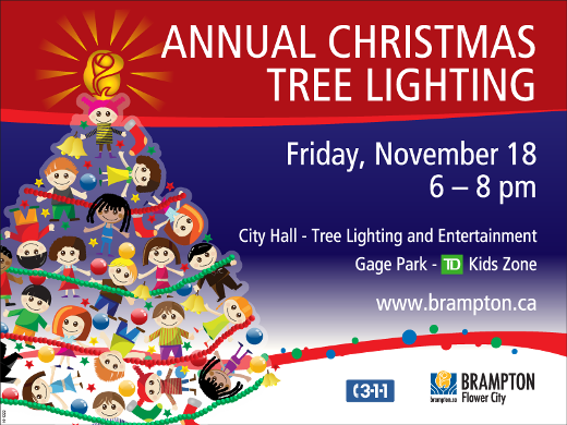 CityBrampton's tweet photo. Visit the TD Kids Zone in Gage Park during the Annual Christmas Tree Lighting - lots of free things to do. November 18 - 6-8pm https://t.co/Vgt6wG3Awj