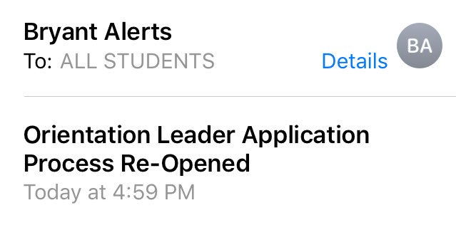 #bryant2020 - you can still apply to be an OL!! Applications close 11/28 - we promise it's the time of your life ❤️