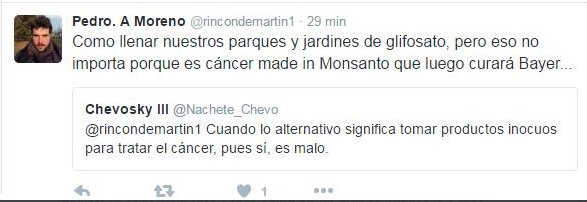 Llenar nuestros parques y jardines de glifosato también es inocuo, pero eso no importa porque es cáncer made in Monsanto que luego curará Bayer.