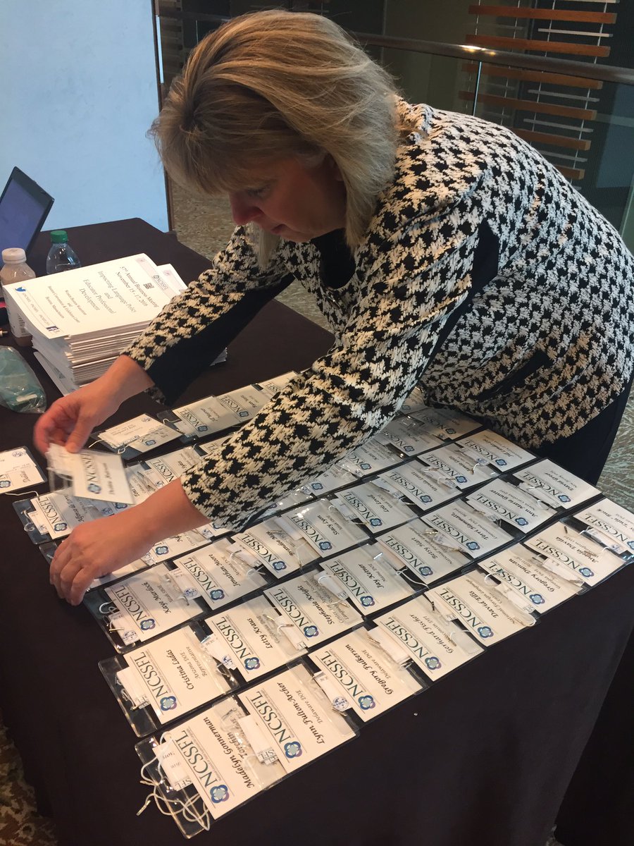 2016 SOY Dr. Lisa Harris gearing up to welcome NCSSFL registrants. Let's do this! #ncssfl2016 #actfl2016