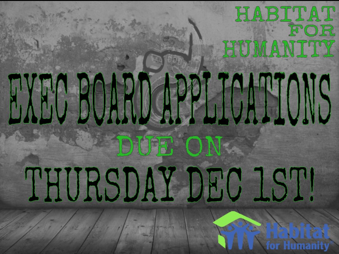 UNCCHFH's tweet photo. Join the Habitat for Humanity Executive Board! The application can be found on Orgsync. https://t.co/H1HMlzgO6P