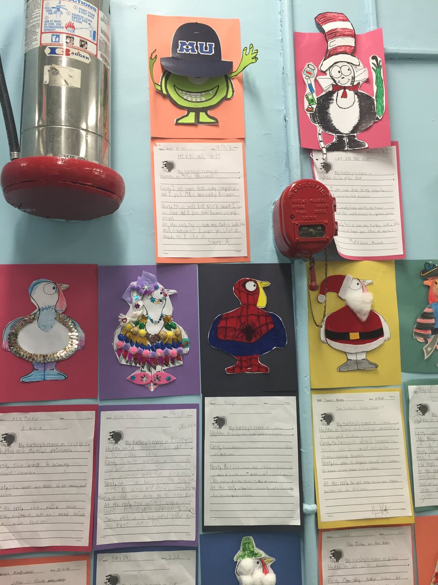 2ndGradeJKO's tweet image. #class202 displays their Turkey Disguise projects! #creativewriting #turkeydisguise #2ndgrade #grubsteinandfreda @PS66JKO