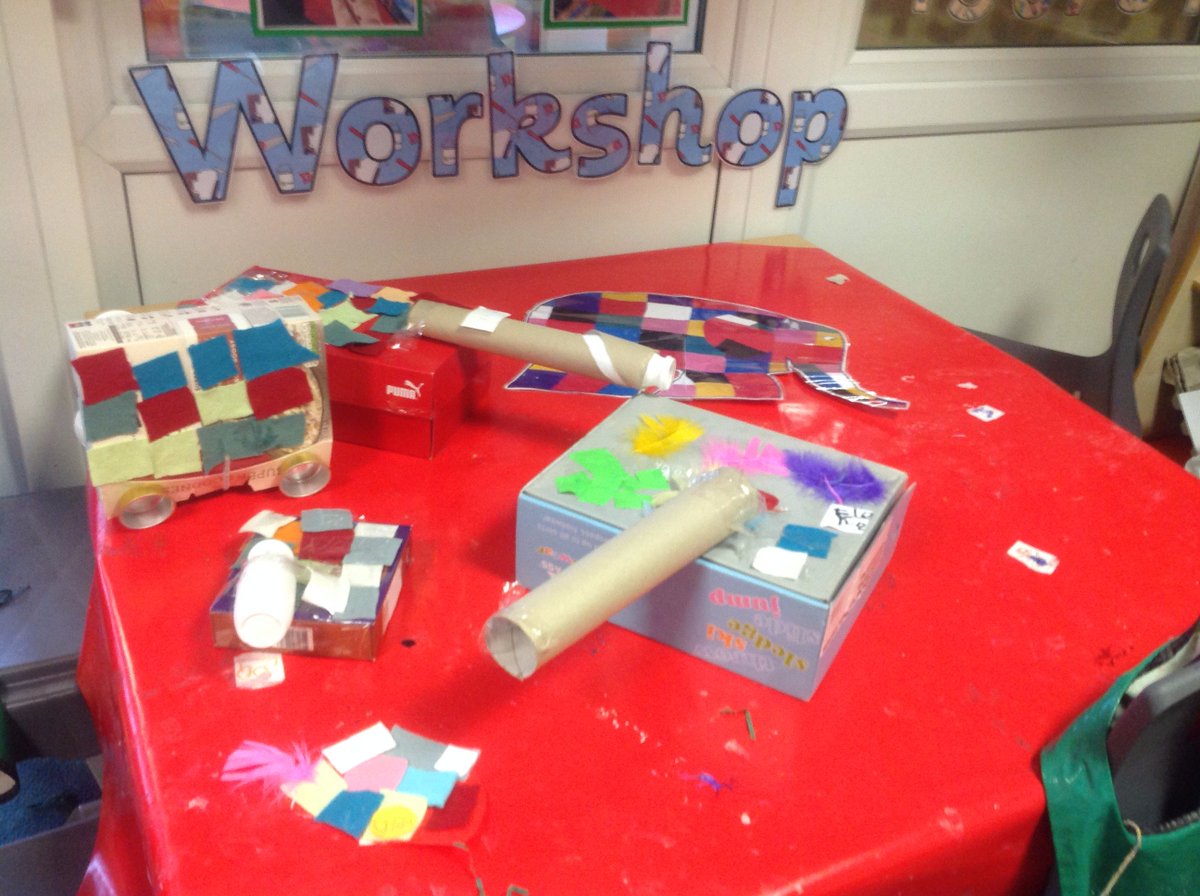 WMPrimaryF2's tweet image. The children have made Elmer vehicles and their own Elmer the elephant. #elephantfun