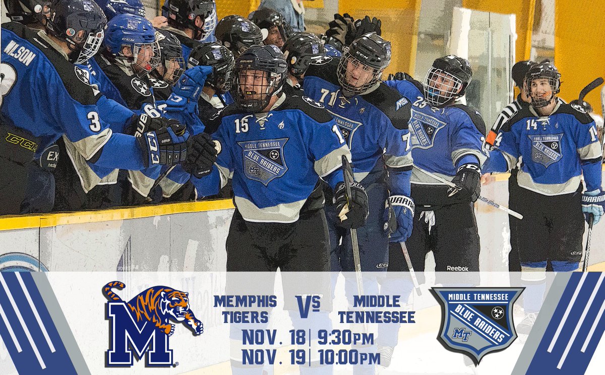 MTSUhockey's tweet image. The #BlueRaiders are on home ice this weekend. Taking on Memphis in their last games of the semester. Come out &amp;amp; support your #RowdyRaiders