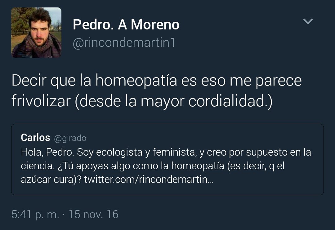 Decir que la homeopatía es azúcar que cura me parece frivolizar.