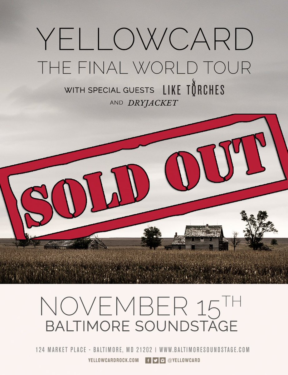 .@Yellowcard tonight is #SOLDOUT but we're giving away one last pair of tix. RT for a chance to win! *must be following* #TheFinalTour