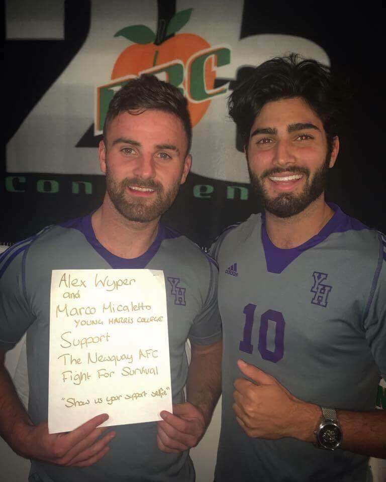 twhowe_media's tweet photo. @LewisHilton4's friends Alex Wyper + Marco Micaletto (@YH_College) also get behind @NewquayAFC 'Fight for Survival' campaign #supportselfie https://t.co/GDkwBe0XNl
