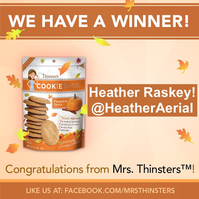 ThinstersCookie's tweet photo. We have a #PumpkinSpiceGiveaway #WINNER! @HeatherAerial, please DM us your address ASAP! https://t.co/NfHnNI2pQr