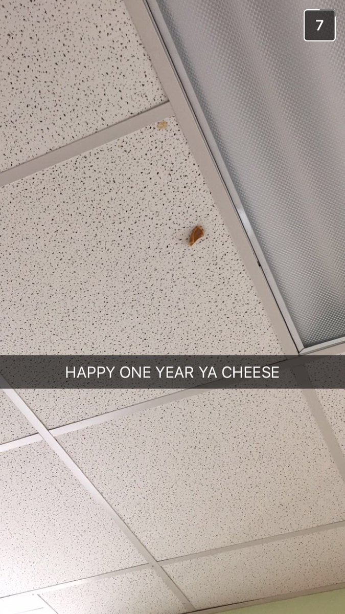 hoobstank99's tweet photo. In high school i got a piece of cheese stuck on the ceiling of our cafeteria. Turns out its still there an entire year later..😂 https://t.co/YKZiOhmorc