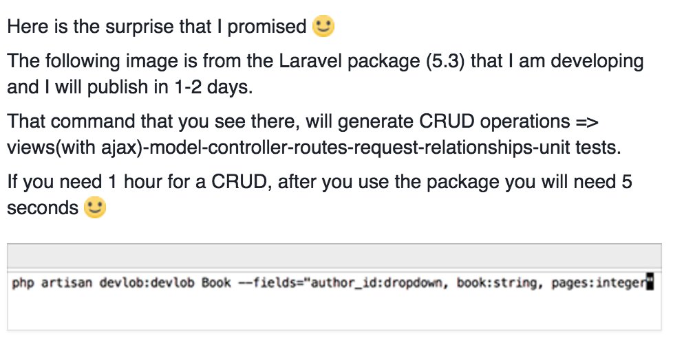 devlob's tweet image. The surprise that I told you about :) #laravel #laravelpackage #laravelcrud #php #programminglanguages #programming
