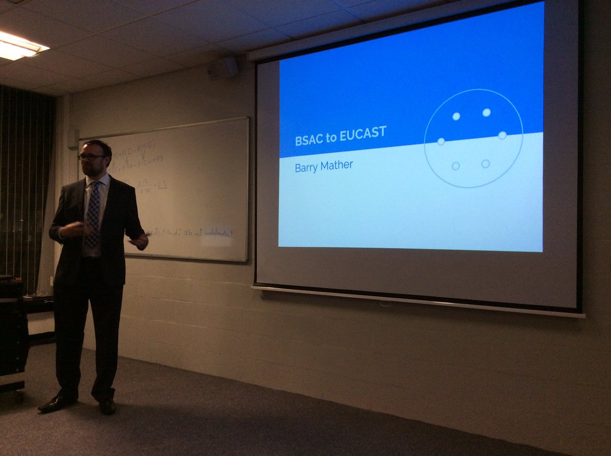 LCoulthwaite's tweet photo. An informative talk on #BSAC to #EUCAST from Barry Mather at #Manchester #Microbiology Discussion Group #MBDG tonight @BiomedScience https://t.co/L9AXPVSnNl