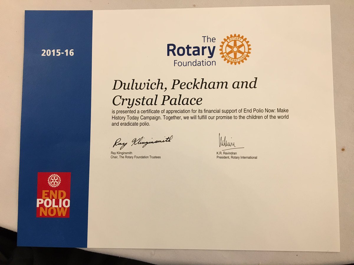<a href="/DulwichRotary/">DulwichPeckhamRotary</a> Foundation certificates for 2015 / 2016
