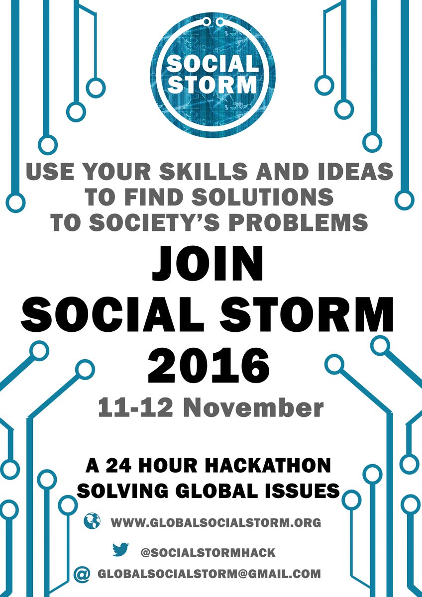 3 days until <a href="/SocialStormhack/">Social Storm</a>  Free coffee &amp; pizza! Join ow.ly/q9sJ305O5nb develop solutions to #UNDevGoals #GEW2016 <a href="/EnactusPlymouth/">Enactus Plymouth</a>