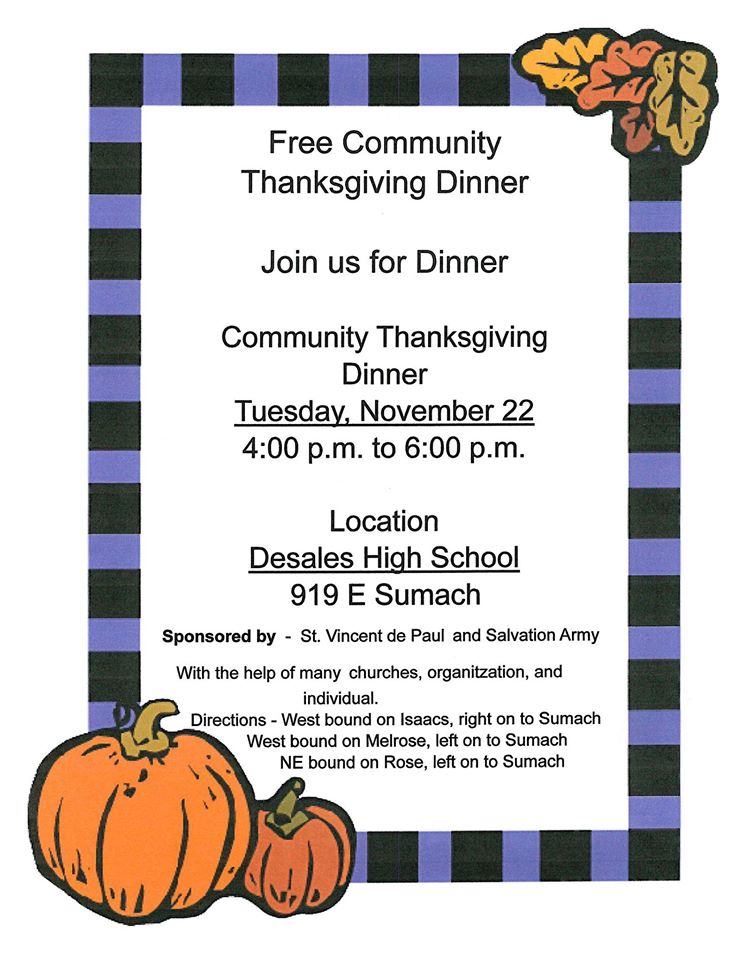 Free Commmunity #thanksgiving Dinner at Desales High School! More info: bit.ly/2fSEESP #365thingstodo #wallawalla