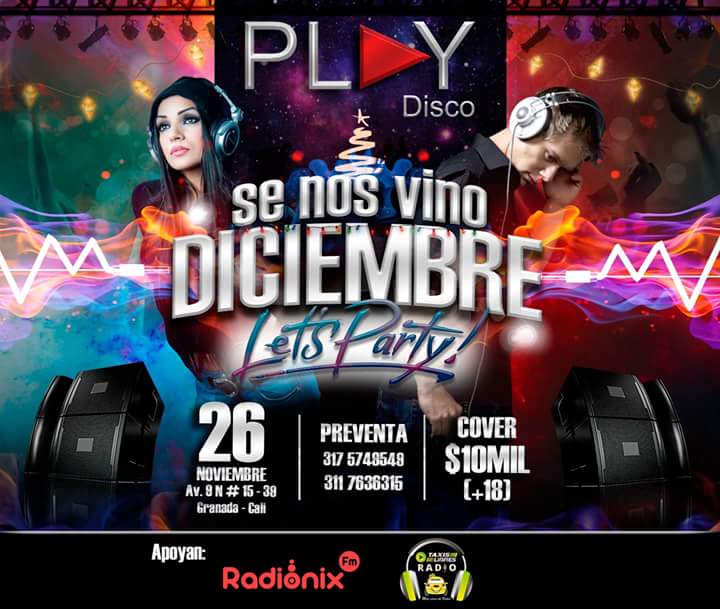 playdiscocali's tweet photo. Los esperamos en #PlayDiscoCali el 26 de noviembre para disfrutar de la fiesta #SeNosVinoDiciembre ▶
Info y reservas: 318 3868604
#VivePlay https://t.co/geXFuXCEet
