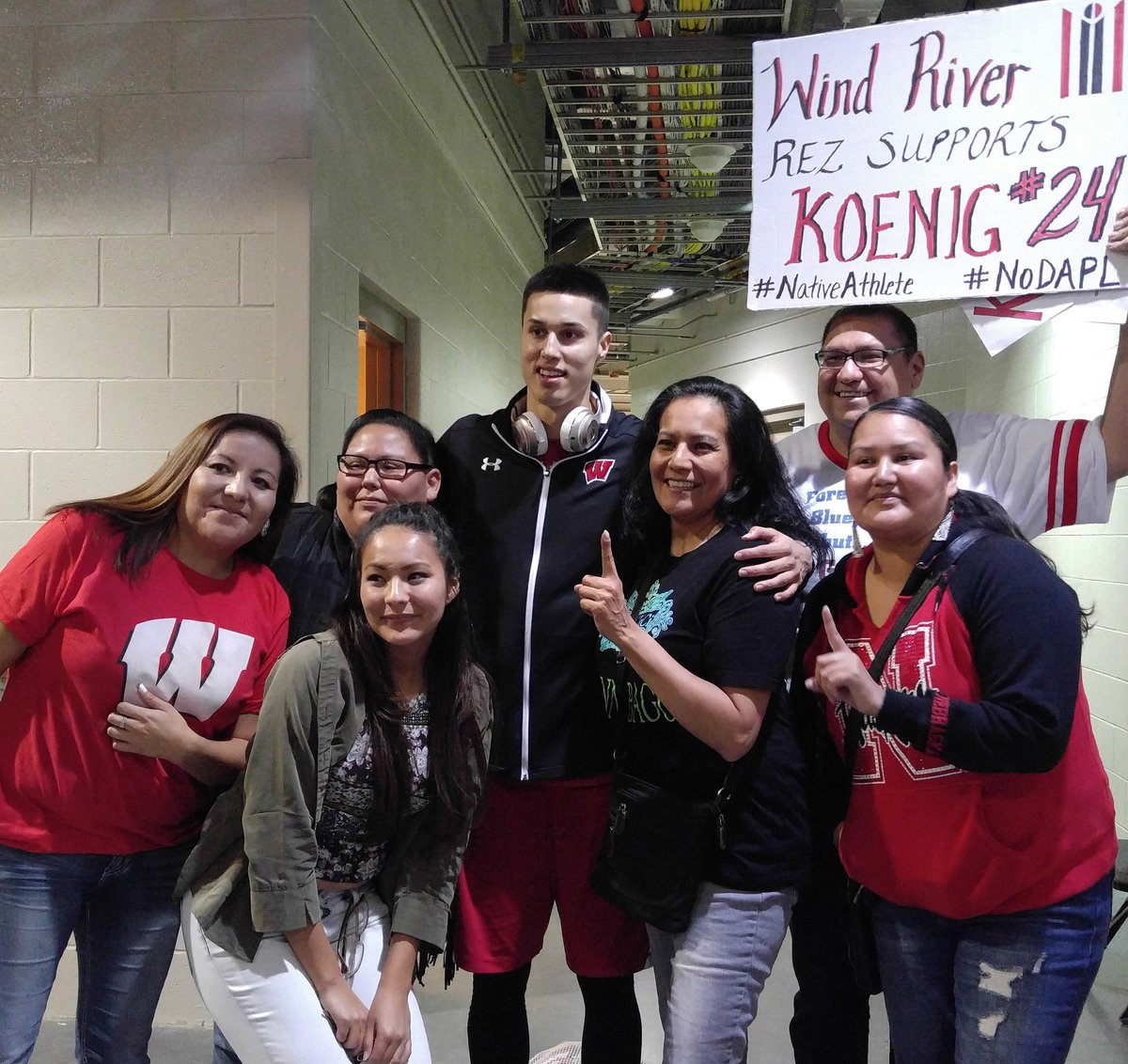 ndnsports's tweet photo. Bronson Koenig (Ho-Chunk Nation) post game with his native fans at the Century Link Center in Omaha, NE. Bronson had a game high 21 points. https://t.co/6dYRPHLt8a