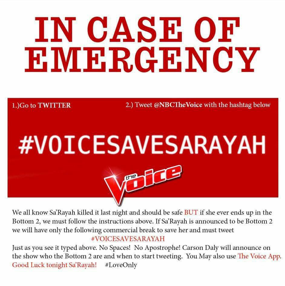 DaciaRuth_'s tweet photo. #TeamRAYAH #teamSarayah #thevoice #VOTE #TONIGHT https://t.co/G6XrnhWCaM