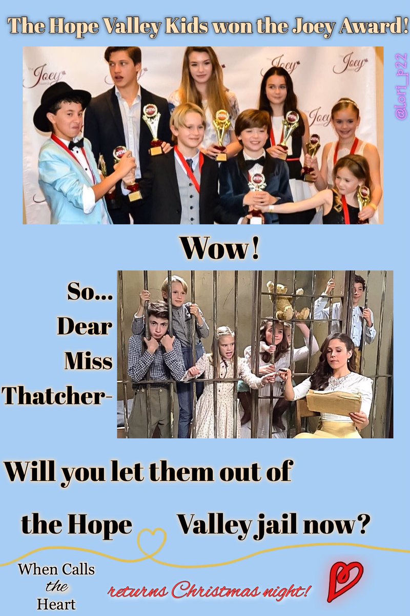 Lori_P22's tweet photo. How about it @erinkrakow ? The #HopeValleyKids have earned a Joey Award &amp; hopefully their freedom! 😉😊@WCTH_TV @hallmarkchannel #Hearties 💗 https://t.co/gVA68uw48s