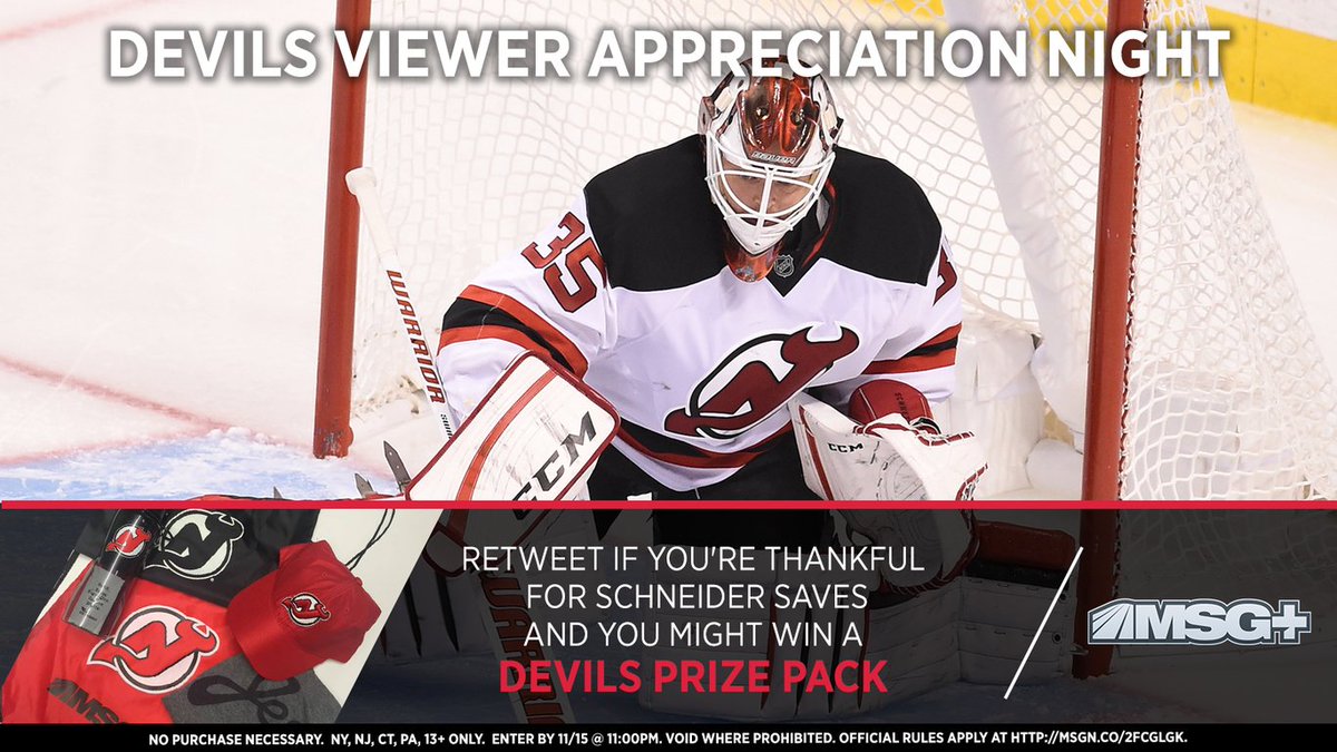 MSGNetworks's tweet photo. RT if you're thankful for Schneider's ability to keep the puck out of the net. Watch the @NJDevils on MSG+ to see if you won! #NJDonMSG https://t.co/iRnbvvVzor