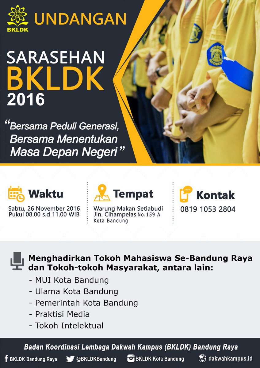 BKLDKBandung's tweet photo. #SarasehanBKLDK2016
#PeduliGenerasi
#SelamatkanGenerasi
#PemudaIslam
#DakwahKampus https://t.co/OEL74IbkWg