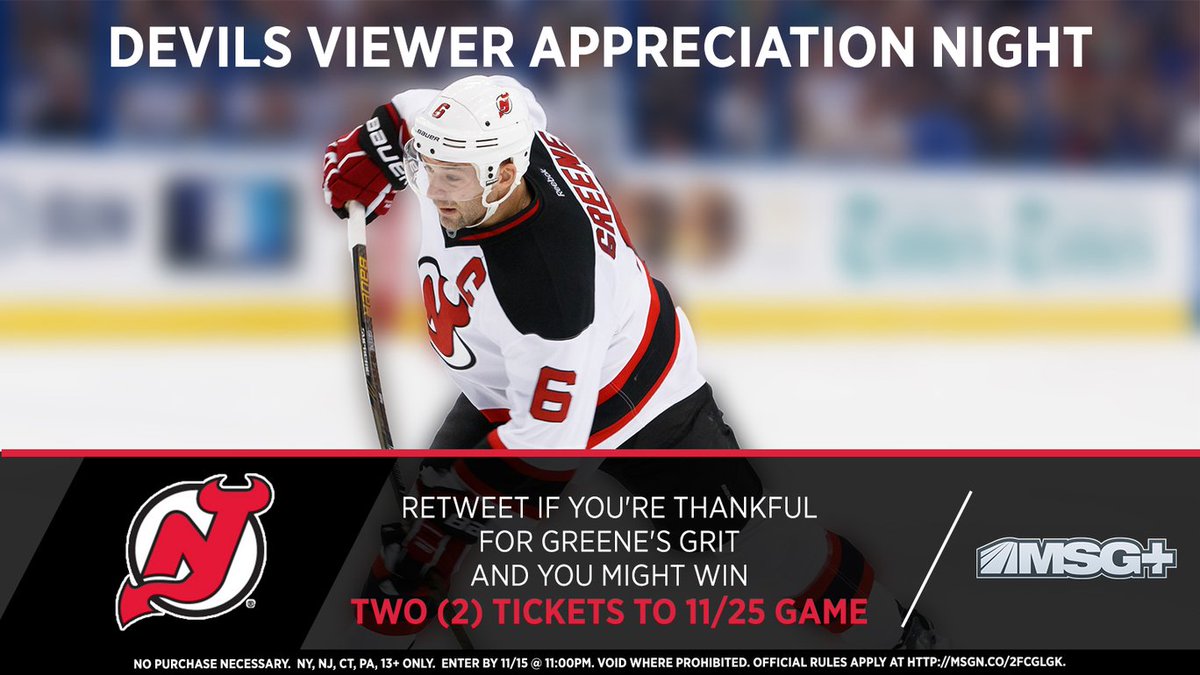 MSGNetworks's tweet photo. RT if you're thankful for the captain — Andy Greene. Watch the @NJDevils on MSG+ to see if you won! #NJDonMSG https://t.co/C4TeNkMX8z