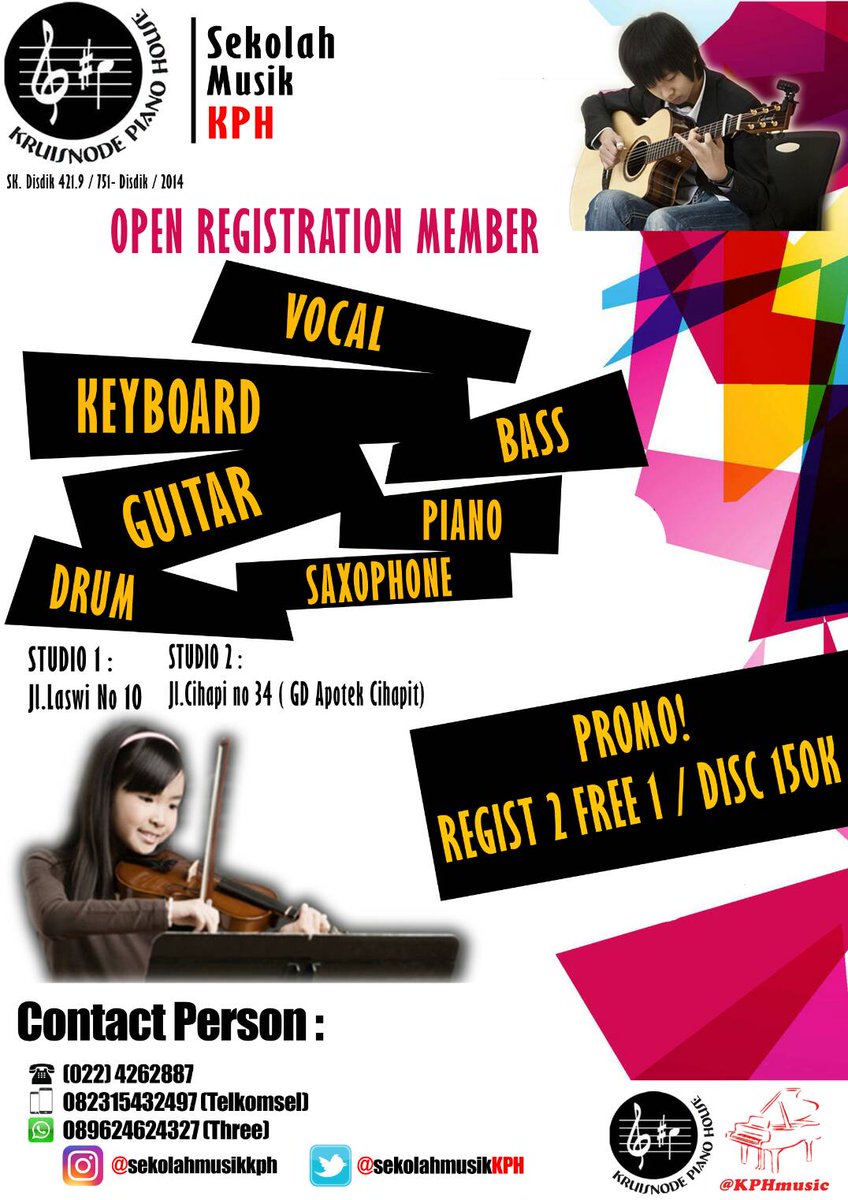 Sekolah musik terbaik dibandung. Les Piano,gitar,drum,biola &amp; saxo. Cuma 150rb/bln #SekolahMusik #Musik #PrivateMusik #sekolahmusikkph #bdg