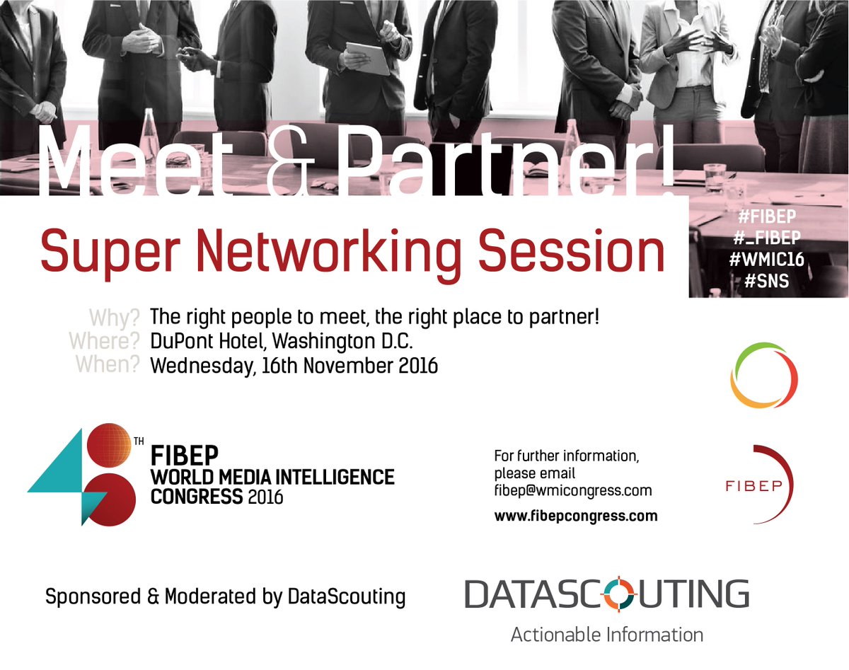 DataScouting's tweet photo. Don't miss the #_FIBEP #WMIC16 #SNS today at 18h at Dupond Ballroom A moderated by our @soka1605 The right place to meet & partner! #LetsSNS https://t.co/CsqzBAC8Vw