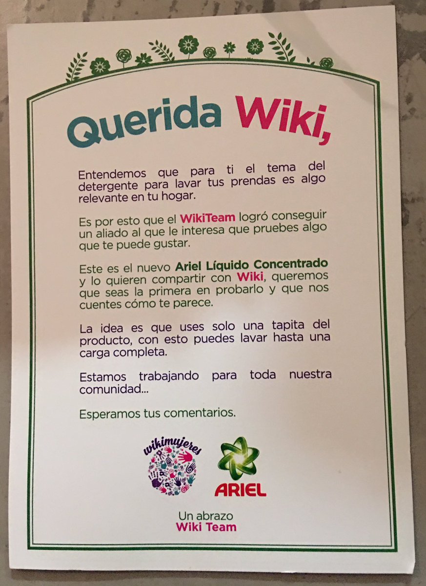 caticasanchez's tweet photo. Que felicidad ser #wiki y recibir estos regalos. Gracias #arielliquido y gracias @WikiMujeresCo https://t.co/mipXhtDl4U