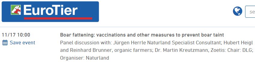 EuroTier's tweet photo. #PigForum 17 Nov Boar finishing – discussion on vaccination and other measures to prevent #BoarTaint #EuroTier https://t.co/rkiH7ORUpO https://t.co/dpvjKoknl9