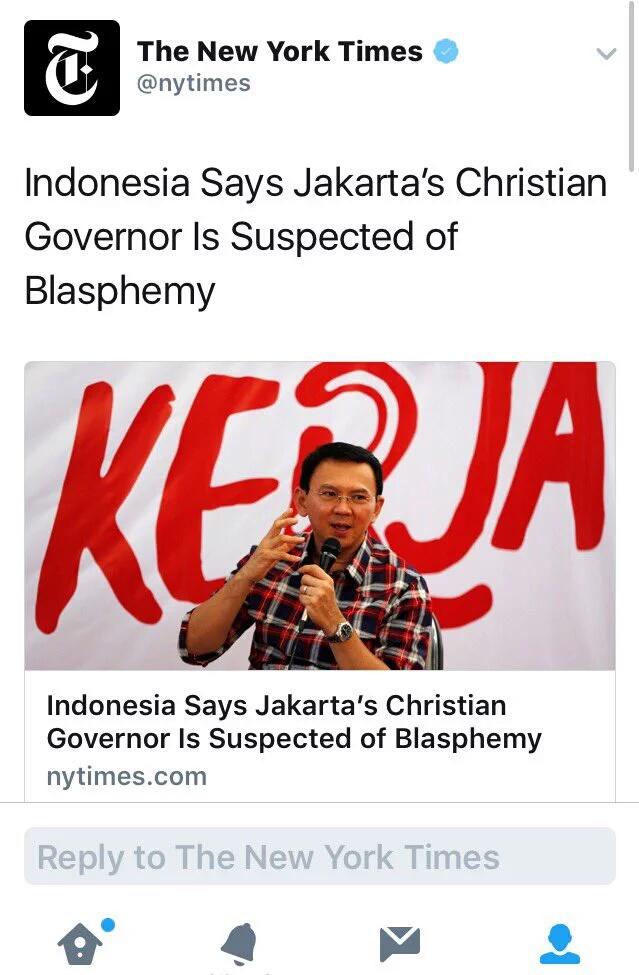 Wuih bung <a href="/basuki_btp/">Basuki T Purnama</a> ada di <a href="/nytimes/">The New York Times</a> dan TTWW nomor 1 dunia, rame ya #KamiAhok ini mendunia. <a href="/PEDOMAN_id/">PEDOMAN.ID</a>