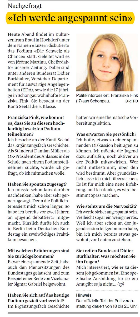 Damian_Mueller_'s tweet photo. #LUdiskutiert heute Abend in der #Braui #Hochdorf mit #Bundesrat Didier Burkhalter und... @LuzernerZeitung @FDP_Liberalen https://t.co/lDT7tVHtud