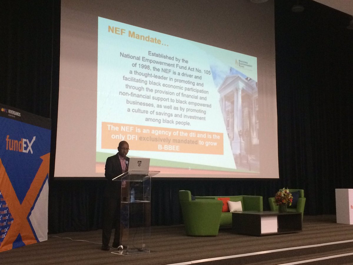 CityofJoburgZA's tweet photo. Currently black owned entities only make up 3% of the JSE. We want to help black owned entities list on JSE - #NEF S.Molepe #FundEX2016 https://t.co/r7KQGRdHsU