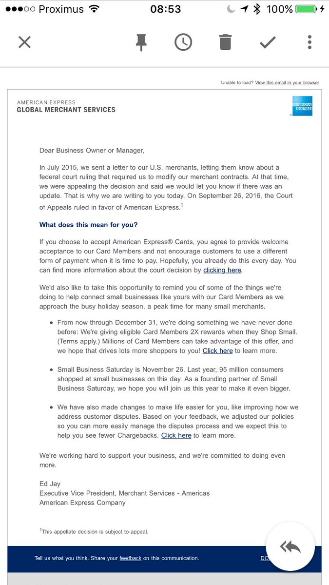 Unbelievable customer centricity!! The court ruled you cannot work around our 3.5 pct charge!