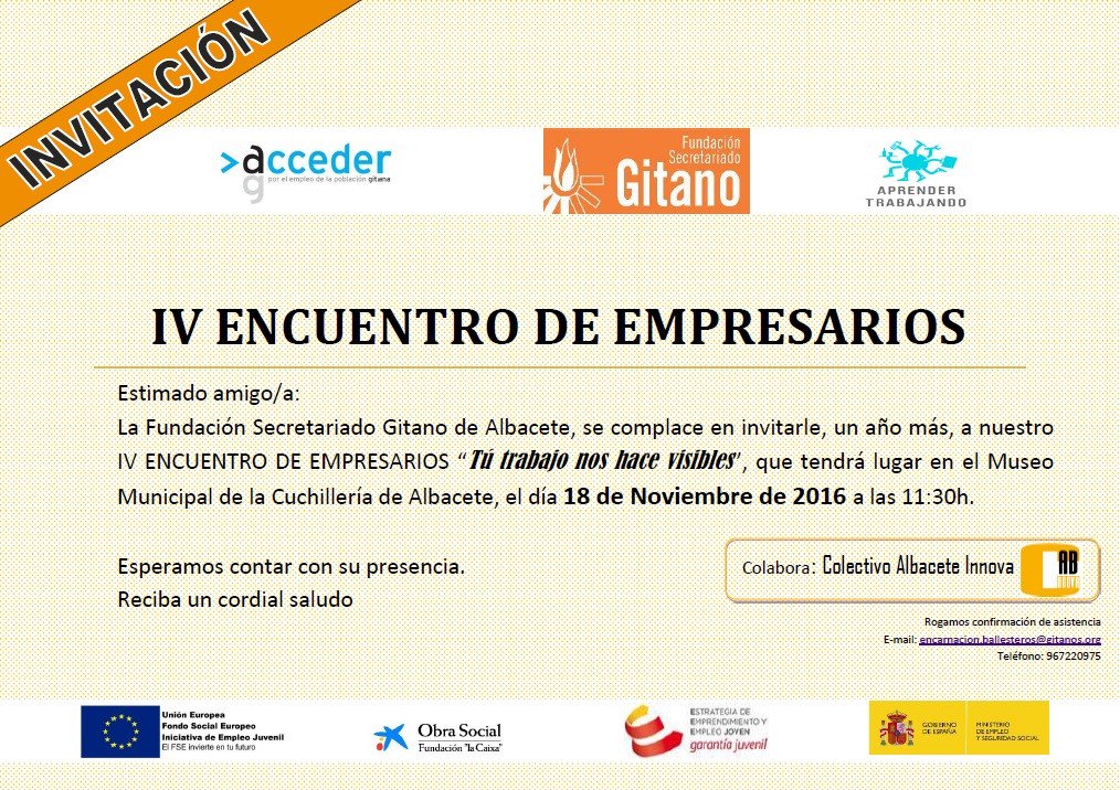 Las más importantes empresas de Albacete estarán mañana en el IV encuentro empresarial que organiza <a href="/gitanos_org/">F.SecretariadoGitano</a>  geofunding.es/event/encuentr…