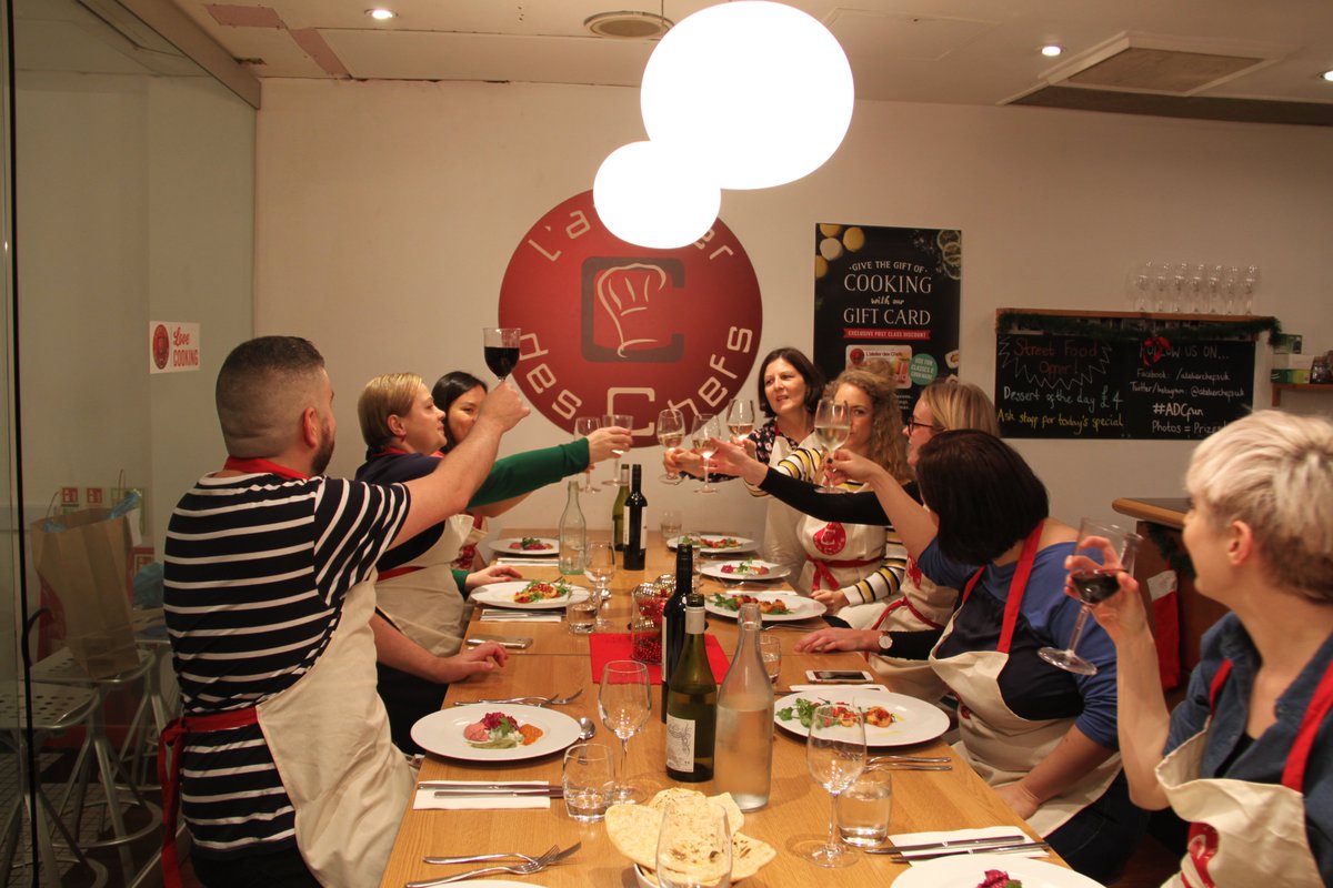 emilydufton's tweet photo. Hard-earned glasses of wine after shopping and chef-ing up a storm with my team yesterday at @AtelierChefsUK. #ADCfun https://t.co/pphwe1YPPN
