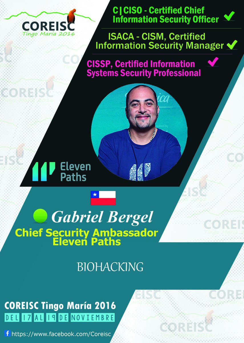 DreamlabGlobal's tweet photo. No se pierdan mañana a las 19:00 horas (Perú) la charla de Biohacking de nuestro CSO @gbergel en #COREISC 2016 https://t.co/MzVw3ppyvc