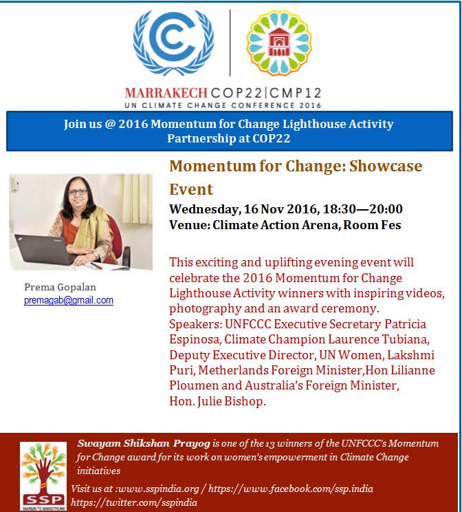 sspindia's tweet photo. Join us @ Momentum for Change: Women for Results - Showcase Event
Today 8:30-20:00 @ Climate Action Arena, Room Fes @Momentum_UNFCCC #N4C https://t.co/3NIdqTVSfK