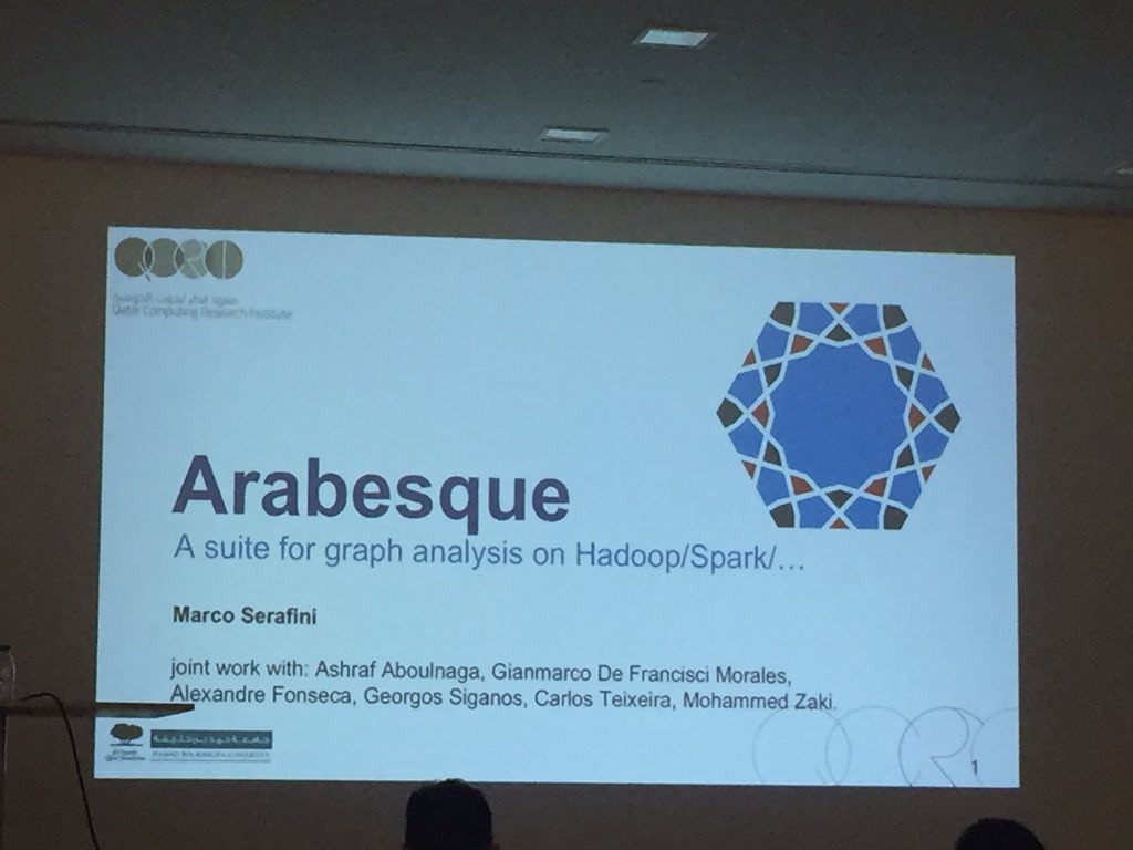 Interesting concept of "Arabesque" to simplify graph mining on top of #HADOOP presented by <a href="/marcoserafini/">Marco Serafini</a> <a href="/QatarComputing/">QCRI</a> #qatar #bigdata