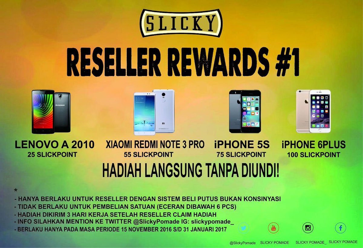 Reseller Slicky Pomade slruh Indonesia. Kalian berkesempatan utk mmenangkn hadiah lsg dr event #ResellerRewards1. Dapetin hadiah menariknya