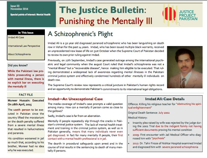 JusticeProject_'s tweet photo. Our latest edition of the Justice Bulletin is up - here we tackle mental illness:  https://t.co/0ghIVbQId5 #ImdadAli #SaveImdad https://t.co/FhoSkHzIIw