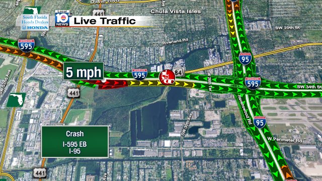 Crash on I-595 EB approaching I-95 #traffic https://t.co/knoxS1hrDr