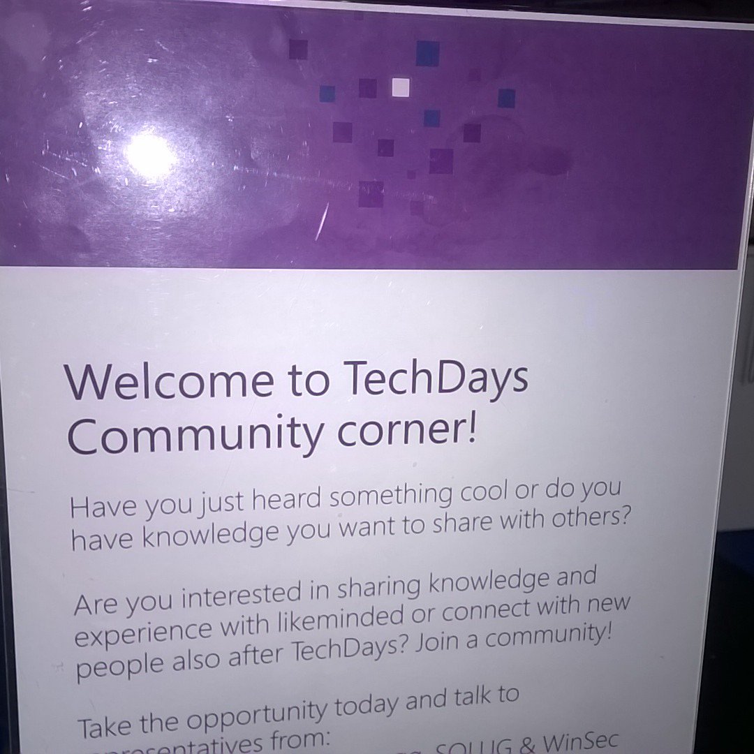 På TechDays 2016? Kom förbi och snacka i Community hörnan! #tdswe