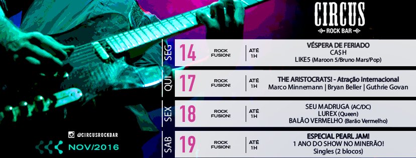 Respeitável Público! Confira a programação da semana no Picadeiro do Rock! 😉 Mais informações: goo.gl/wU0ENR.