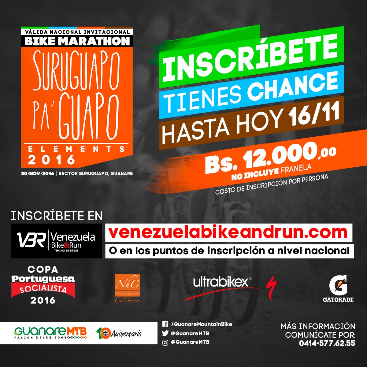 fmdesafio's tweet photo. ⚠️ATENCIÓN⚠️@GuanareMTB
Hasta hoy tienes chance #Inscribete
Valida Nacional BIKE MARATHON
🚴Suruguapo Pa' Guapo🚵
#Elements2016 #DesafíoFM https://t.co/ZU6xqfkjiW