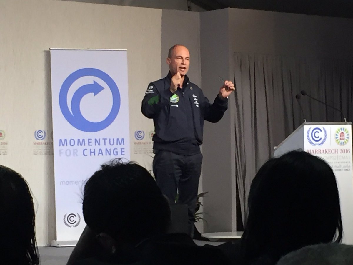 "If you want to make a country great again, you need #cleantech" - <a href="/bertrandpiccard/">Bertrand PICCARD</a> of <a href="/solarimpulse/">Solar Impulse Foundation</a> at <a href="/Momentum_UNFCCC/">UN Global Climate Action Awards</a> event #COP22