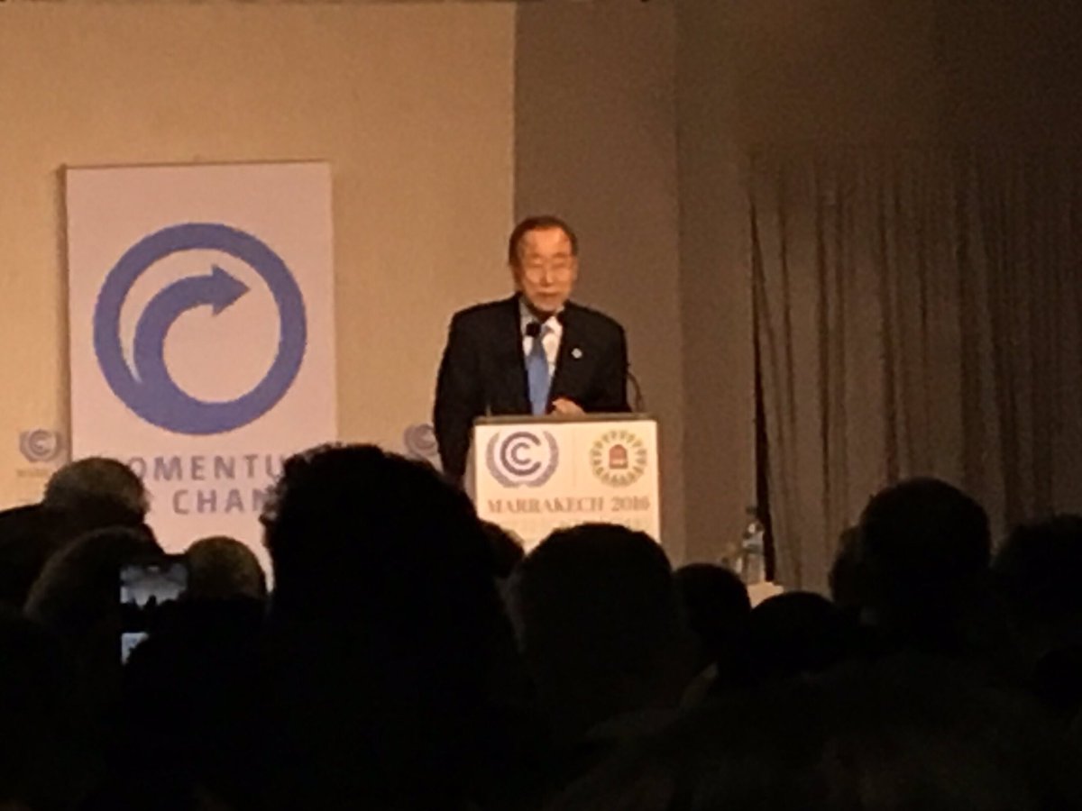 Miljodep's tweet photo. Ban Ki-moon håller inledningstal vid Momentum for Change's prisutdelning - där bland andra Göteborgs stad ska få ta emot pris. #cop22se https://t.co/rsAMUN92Eo