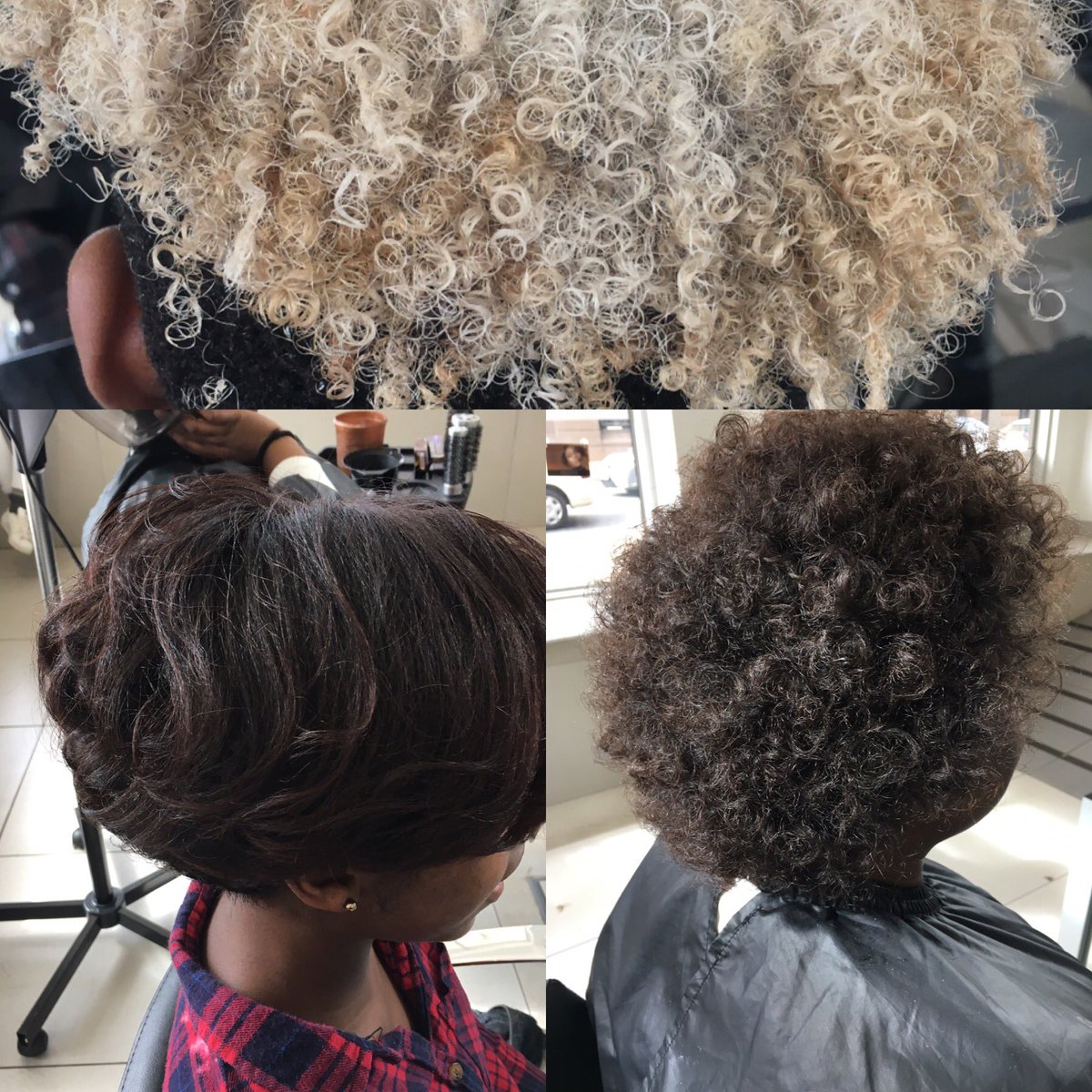 Mzansifro's tweet photo. Today's #hair #dialight color#bobcut and a #permrod set and #decolor & tone #hairstylist #loreal https://t.co/Z2zo7zswMA