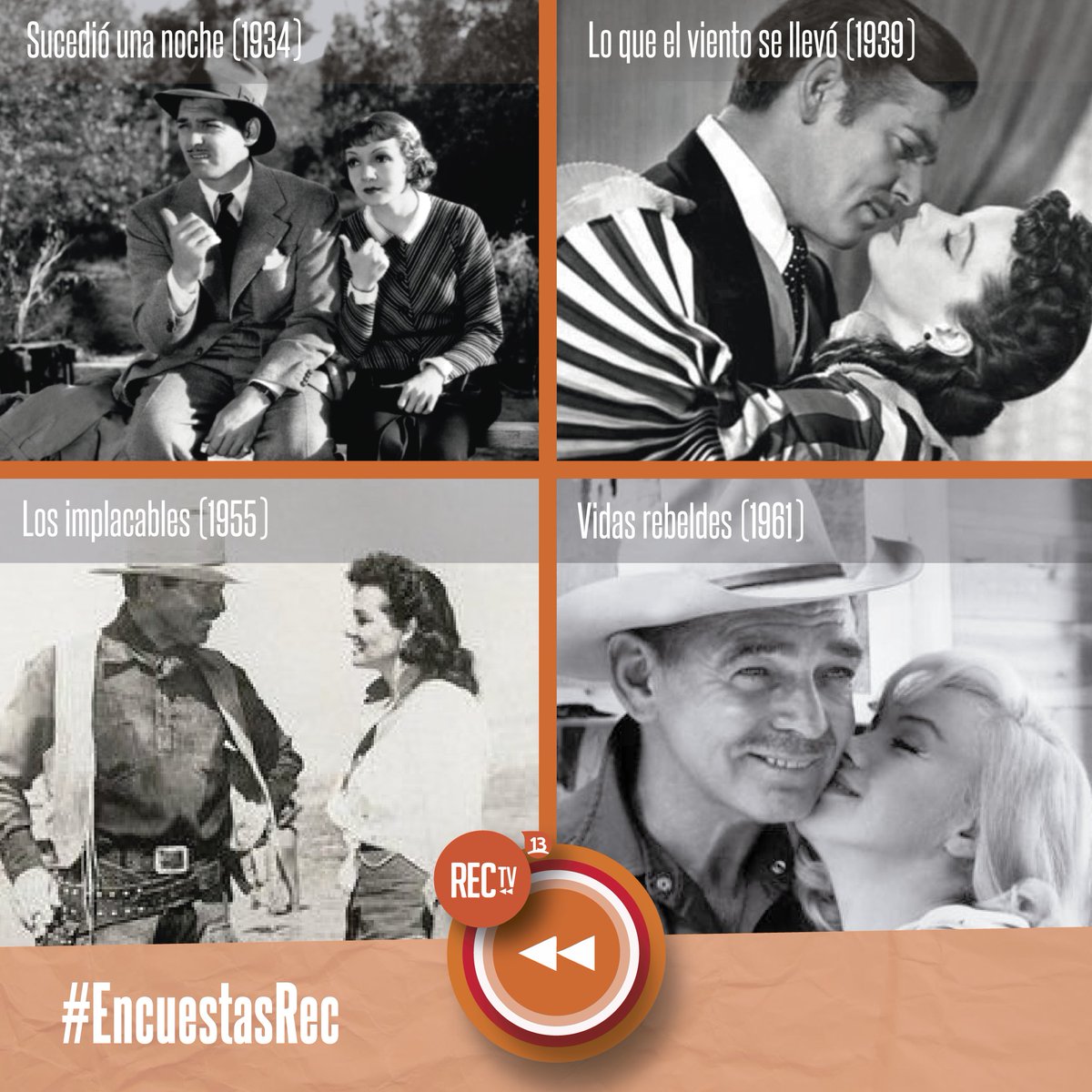 RECTV13's tweet photo. #EncuestasRec Hoy en 1960 fallece #ClarkGable, dejando un gran legado fílmico. ¿Cuál de sus exitosas películas, es tu favorita? https://t.co/UWUON3gK2s